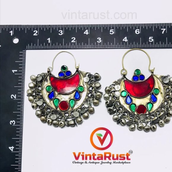 Afghan Tribal Kuchi Multicolor Bali Earrings, Boho Earrings, Kuchi Jewelry - Picture 11 of 12